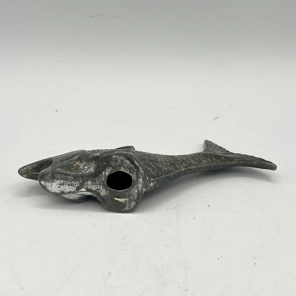 Vintage 50's Cast Metal Cold Paint Fish Bottle Opener Paper